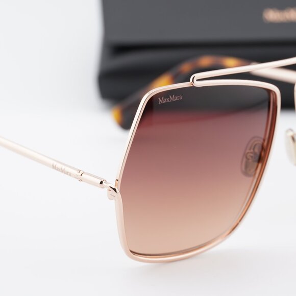 Max Mara Elsa MM0006 28F Geometric Sunglasses - Shiny Rose Gold/Brown Gradient